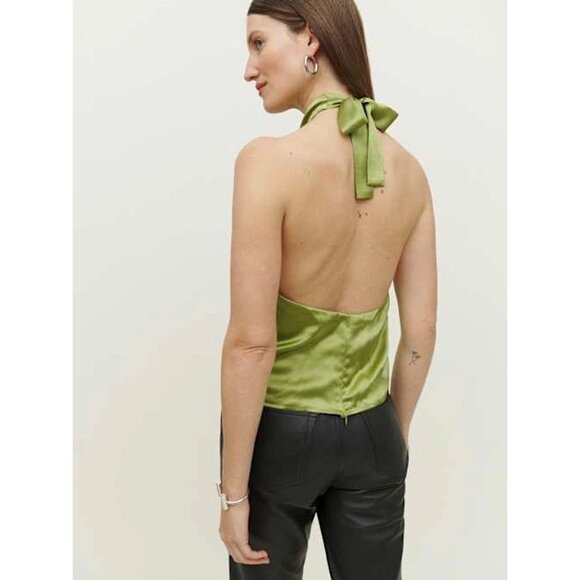 Reformation Paris Silk Top in Avocado - Picture 3 of 5